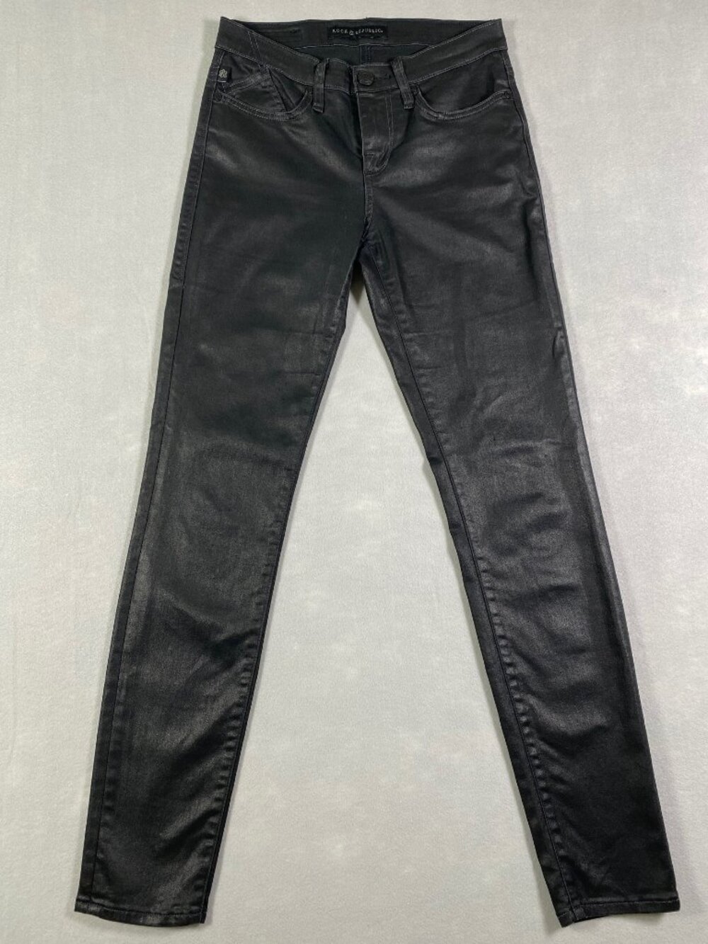 Rock & Republic Berlin Mid Rise Black Metallic Skinny Pants Womens Size 6M